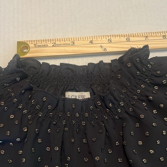 J. Crew Black and Gold Ruffleneck Top with Foil Clip Dot Size M - Picture 6 of 13
